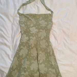 HELLO MOLLY Floral Halter Dress in Sage Green